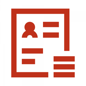 A simple, illustrated graphic icon of a profile document and submenu